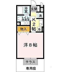 ヴェルドミール2 1Kの間取図画像
