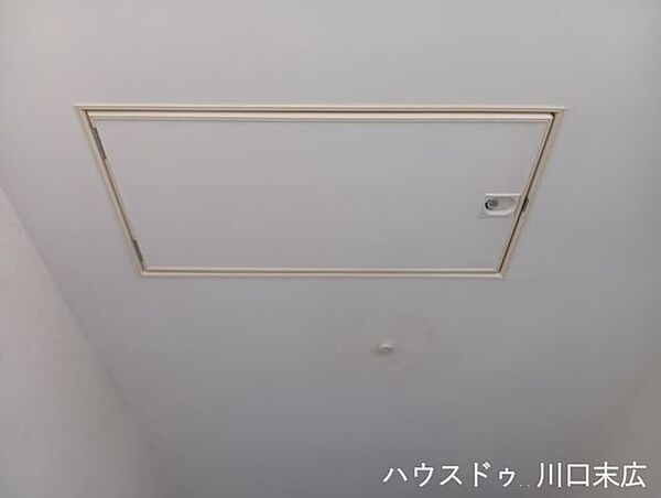 天井に設けられた物入。日用品のストックや掃除道具などを収納でき、生活空間をすっきりと保つのに役立ちます。