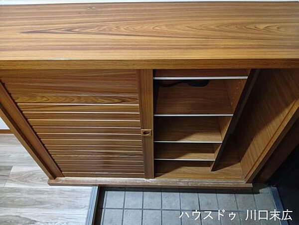 ご家族の靴を整理して収められるシューズボックス。木目調のデザインが空間に温もりを与え、整頓された美しい住まいの顔を保つ機能的な設備です。