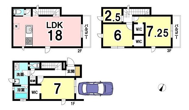 1階・3階に分かれた個室で、オンオフを切り替える理想のパーソナル空間。住まいの中心となる2階には、圧倒的な開放感を誇る18帖のLDKを。キッチンからリビング全体が見渡せる為、家族との会話が弾みます。