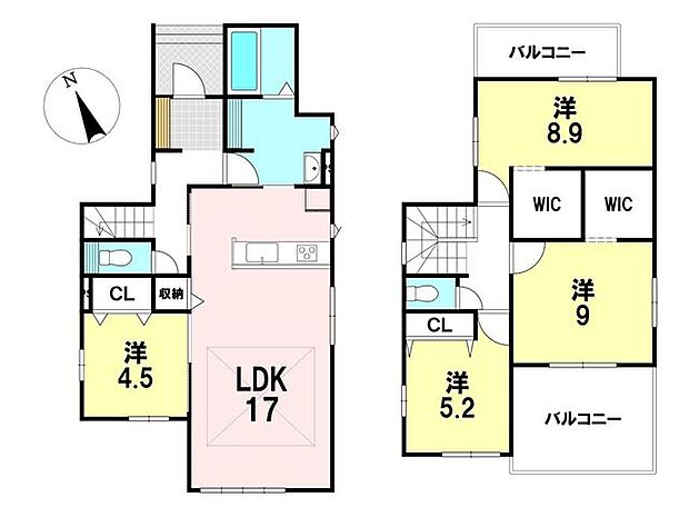4LDK。*豊富な収納を広々リビング♪1階洋室は、お子様の遊びスペースにも使い勝手がよさそうです◎