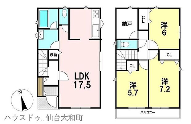 【2号棟】 敷地面積:128.72m2 建物面積:90.72m2 居室3部屋に、3帖の納戸付き+*ファミリークロゼットにしたり習い事の荷物を収納するのにも便利です◎