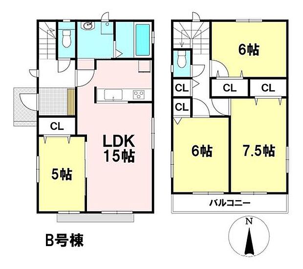 【B号棟】敷地面積：126.00m2（38.45坪）　建物面積：94.39m2（28.80坪）