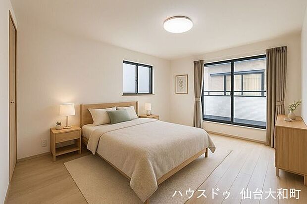 光と風を感じる心地よいベッドルームで、今日いちにちに感謝+*(配置の家具、カーテンはCG加工によるイメージです)