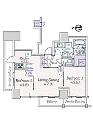 文京ガーデンザサウス 2LDKの間取図画像