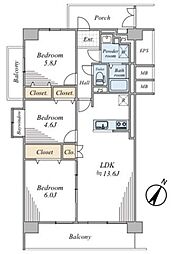 スカイパル鳩ヶ谷本町 3LDKの間取図画像