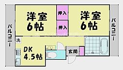 河鶴マンション2 2DKの間取図画像
