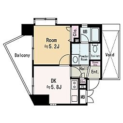 ワコーレハーバーシティ元町 1DKの間取図画像