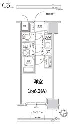 エスリード神戸大倉山ヒルズ 1Kの間取図画像