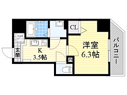グランパシフィック毛馬 1Kの間取図画像