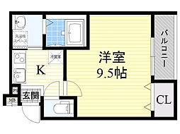 フジパレス深江橋イースト 1Kの間取図画像