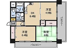 グランドシャトー鴫野 3DKの間取図画像