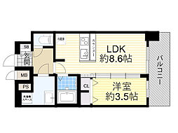 プレサンス京橋GREEN YARDアルミラ 1LDKの間取図画像