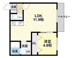 ResidenceCourt京橋 1LDKの間取図画像
