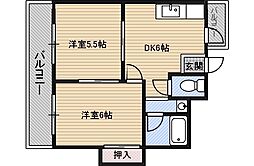 東洋プラザ野江内代 2DKの間取図画像