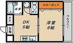 日宝ライフ桜宮 1DKの間取図画像