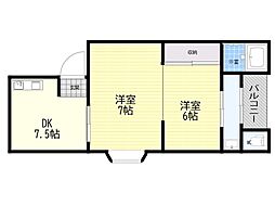 木村マンション 2DKの間取図画像