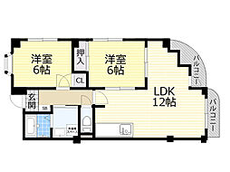 サンライズツイン関目2号館 2LDKの間取図画像