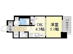 レジュールアッシュ桜宮リバーテラス 1DKの間取図画像
