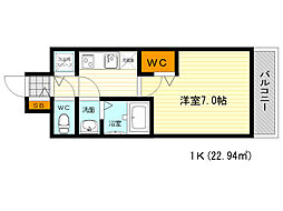 プレサンス水都OKAWA 1Kの間取図画像