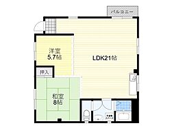福ビル 2LDKの間取図画像
