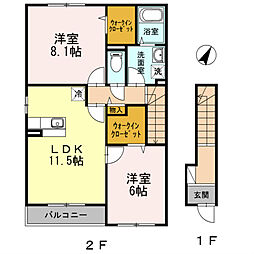 ヴィラボナール1 2LDKの間取図画像