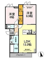 ロイヤルヒルズ(恩名2)0 2LDKの間取図画像