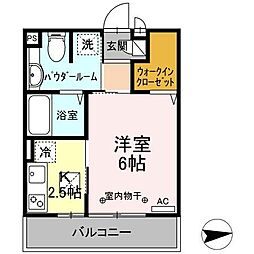グランモア柳川A 1Kの間取図画像