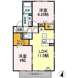 グランフォート壱番館 2LDKの間取図画像