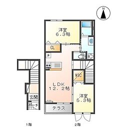 シャインダース 2LDKの間取図画像