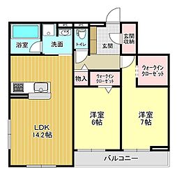 D-Crinum共栄町 2LDKの間取図画像