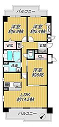 ヴィルヌーブ大津膳所 3LDKの間取図画像