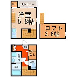 アールグレイス中島町 1Kの間取図画像