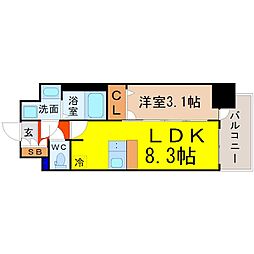 プレサンス栄フロント 1LDKの間取図画像