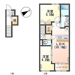 ルフト ヒュッゲ(Luft Hugge) 2LDKの間取図画像