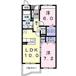 グランツブリーゼ 2LDKの間取図画像