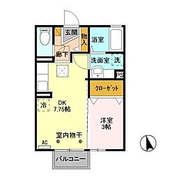 アルカディアD 1DKの間取図画像