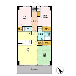 りゅうが丘ハイツ 3LDKの間取図画像