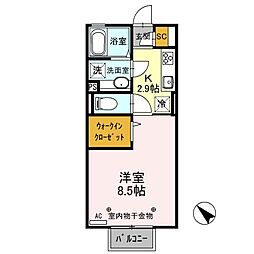D-room思川オランジュB 1Kの間取図画像
