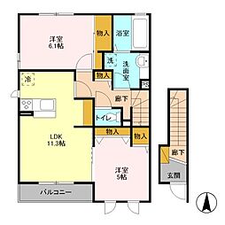 プリマクラッセD 2LDKの間取図画像