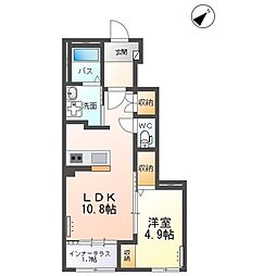 小山市大字粟宮アパート 1LDKの間取図画像