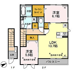 ミルアモールD 2LDKの間取図画像