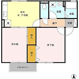 フラワーレジデンス北山C 2DKの間取図画像