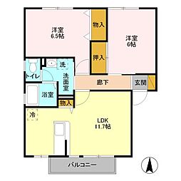 ラフランス和貴1 2LDKの間取図画像