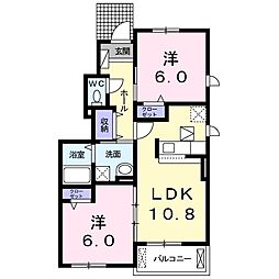 プロムナードB 2LDKの間取図画像