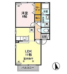 フラワーレジデンスフローラルE 1LDKの間取図画像