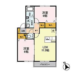 K・フルールC 2LDKの間取図画像