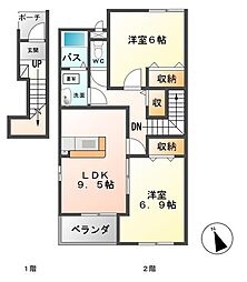 グレイスヴィラ 2DKの間取図画像