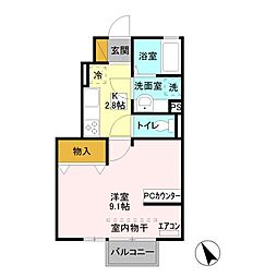 サンマリンエイト 1Kの間取図画像