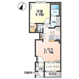 (仮)千駄塚新築アパートA 1LDKの間取図画像